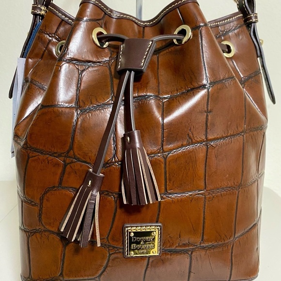 NEW! $358 Dooney & Bourke Luxury Drawstring Leather Croco Embossed - Picture 2 of 8